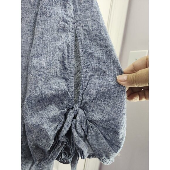 Zara Woman Sz Med  Soft Blue Chambray Fabric Tied Sleeves Casual Sophisticated - Picture 5 of 8